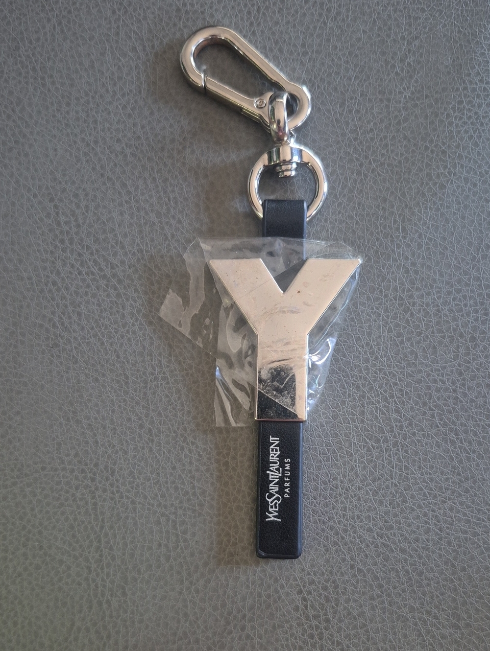 Yves Saint Laurent Black & Silver Y Initial Keychain